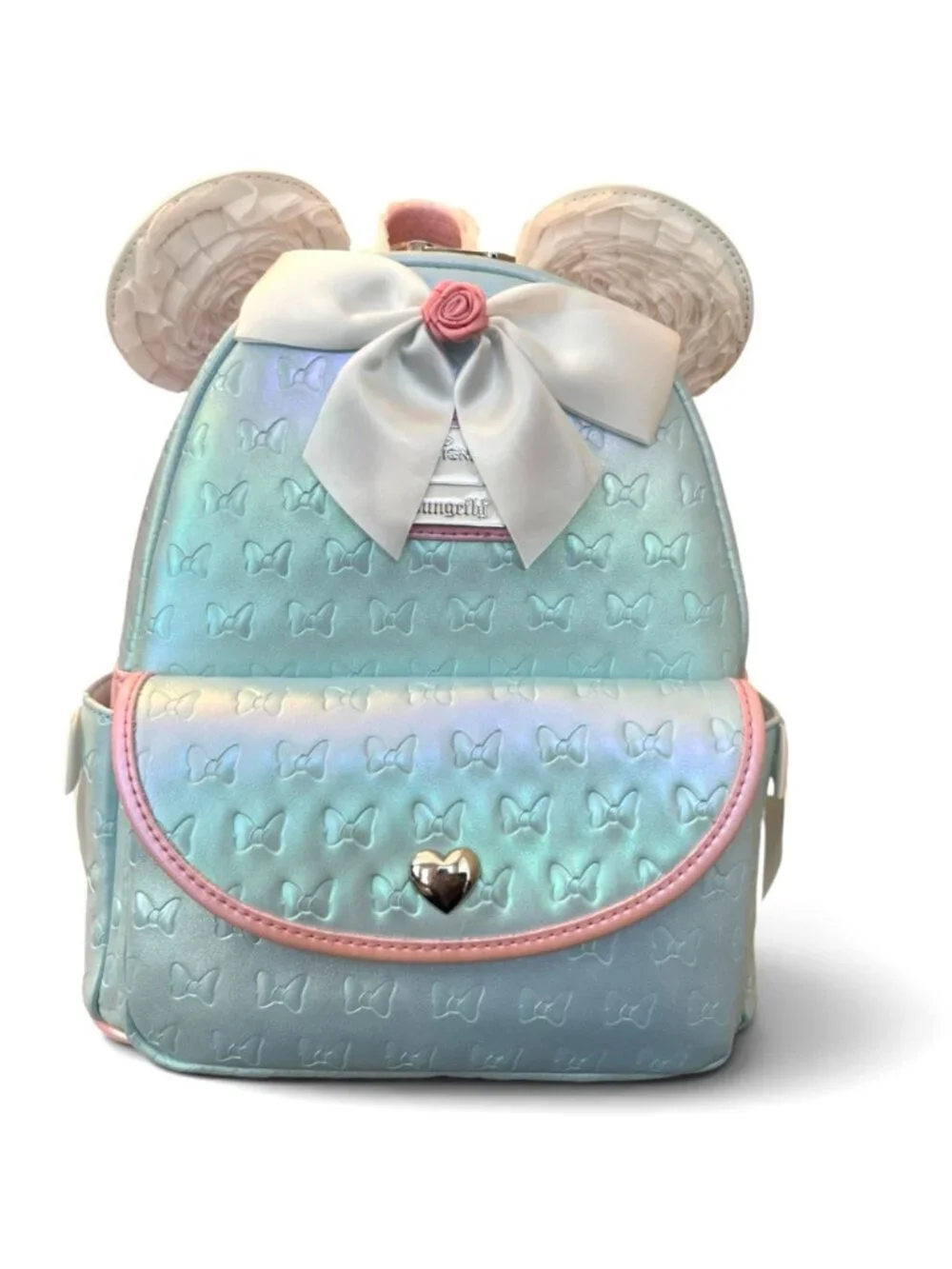 Loungefly Disney Minnie Mouse Ruffle Ears Iridescent Blue Mini Backpack NWT